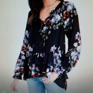 American Eagle Black Floral Peasant Blouse